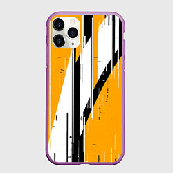 Чехол iPhone 11 Pro матовый Чёрно-белые вертикальные полосы на жёлтом фоне, цвет: 3D-фиолетовый