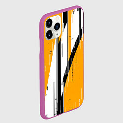 Чехол iPhone 11 Pro матовый Чёрно-белые вертикальные полосы на жёлтом фоне, цвет: 3D-фиолетовый — фото 2