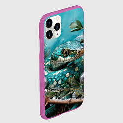 Чехол iPhone 11 Pro матовый Зеленая змея новый год, цвет: 3D-фиолетовый — фото 2