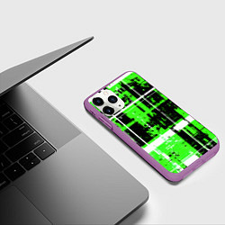 Чехол iPhone 11 Pro матовый Зелёно-белый гранж на чёрном фоне, цвет: 3D-фиолетовый — фото 2