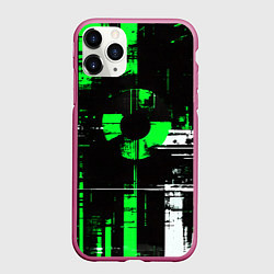 Чехол iPhone 11 Pro матовый Зелёно-белый гранж на чёрном фоне, цвет: 3D-малиновый