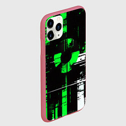 Чехол iPhone 11 Pro матовый Зелёно-белый гранж на чёрном фоне, цвет: 3D-малиновый — фото 2
