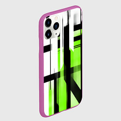Чехол iPhone 11 Pro матовый Чёрно-зелёные вертикальные и горизонтальные полосы, цвет: 3D-фиолетовый — фото 2