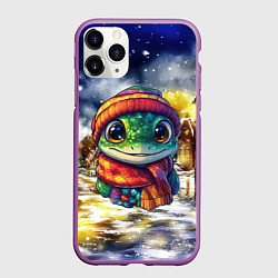 Чехол iPhone 11 Pro матовый Новогодняя змейка милая, цвет: 3D-фиолетовый
