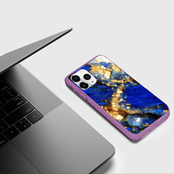 Чехол iPhone 11 Pro матовый Золотой минерал в синем камне, цвет: 3D-фиолетовый — фото 2
