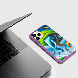 Чехол iPhone 11 Pro матовый Сюрреализм со слоном и рыбами - нейроарт фантазия, цвет: 3D-фиолетовый — фото 2