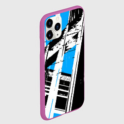 Чехол iPhone 11 Pro матовый Чёрно-белые абстрактные линии на синем фоне, цвет: 3D-фиолетовый — фото 2
