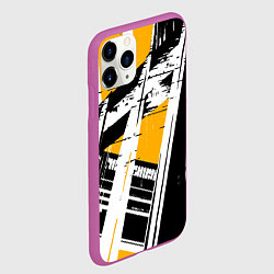 Чехол iPhone 11 Pro матовый Чёрно-белые абстрактные линии на жёлтом фоне, цвет: 3D-фиолетовый — фото 2