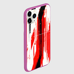 Чехол iPhone 11 Pro матовый Вертикальные чёрно-белые линии на красном фоне, цвет: 3D-фиолетовый — фото 2