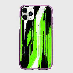 Чехол iPhone 11 Pro матовый Вертикальные чёрно-белые линии на зелёном фоне, цвет: 3D-фиолетовый