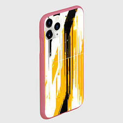Чехол iPhone 11 Pro матовый Вертикальные чёрно-белые линии на жёлтом фоне, цвет: 3D-малиновый — фото 2