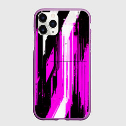 Чехол iPhone 11 Pro матовый Вертикальные чёрно-белые линии на розовом фоне, цвет: 3D-фиолетовый