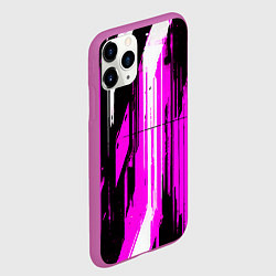 Чехол iPhone 11 Pro матовый Вертикальные чёрно-белые линии на розовом фоне, цвет: 3D-фиолетовый — фото 2