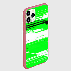 Чехол iPhone 11 Pro матовый Горизонтальные чёрно-белые линии на зелёном фоне, цвет: 3D-малиновый — фото 2