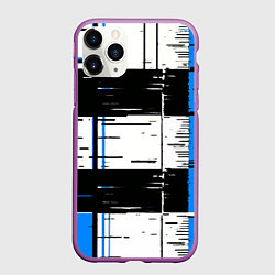 Чехол iPhone 11 Pro матовый Синие и чёрные полосы на белом фоне, цвет: 3D-фиолетовый