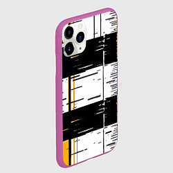 Чехол iPhone 11 Pro матовый Жёлтые и чёрные полосы на белом фоне, цвет: 3D-фиолетовый — фото 2