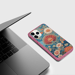 Чехол iPhone 11 Pro матовый Ботанические узоры, цвет: 3D-малиновый — фото 2