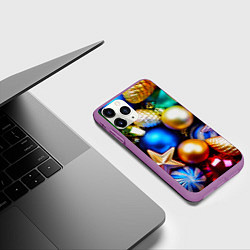 Чехол iPhone 11 Pro матовый Новогодние украшения, цвет: 3D-фиолетовый — фото 2