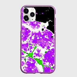 Чехол iPhone 11 Pro матовый Зелёно-фиолетовая абстракция на чёрном фоне, цвет: 3D-фиолетовый