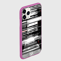 Чехол iPhone 11 Pro матовый Горизонтальные чёрные линии на бело-красном фоне, цвет: 3D-фиолетовый — фото 2