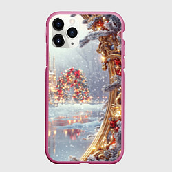 Чехол iPhone 11 Pro матовый Новогоднее настроение и золотые шары, цвет: 3D-малиновый
