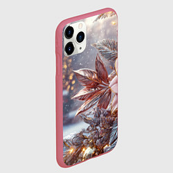 Чехол iPhone 11 Pro матовый Новогодняя роза и золотые шары, цвет: 3D-малиновый — фото 2