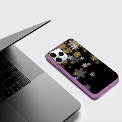 Чехол iPhone 11 Pro матовый Снежинки объемные золотистые, цвет: 3D-фиолетовый — фото 2
