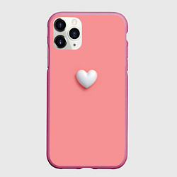 Чехол iPhone 11 Pro матовый Белое объемное сердце на розовом фоне, цвет: 3D-малиновый