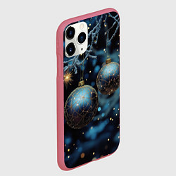 Чехол iPhone 11 Pro матовый Синие новогодние шары, цвет: 3D-малиновый — фото 2