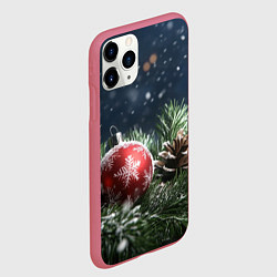 Чехол iPhone 11 Pro матовый Новогодний шар и шишка, цвет: 3D-малиновый — фото 2