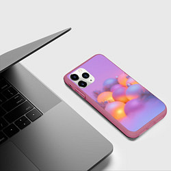 Чехол iPhone 11 Pro матовый Нежные новогодние шары, цвет: 3D-малиновый — фото 2