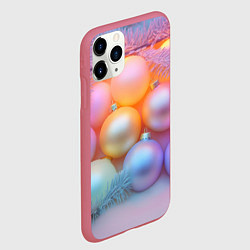 Чехол iPhone 11 Pro матовый Нежные новогодние шарики, цвет: 3D-малиновый — фото 2