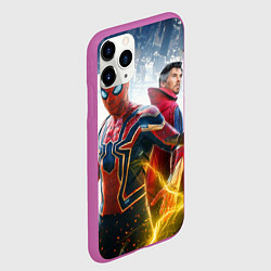 Чехол iPhone 11 Pro матовый Стивен Стрэндж и Человек паук нет пути домой, цвет: 3D-фиолетовый — фото 2