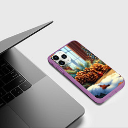 Чехол iPhone 11 Pro матовый Новогодние шишки, цвет: 3D-фиолетовый — фото 2