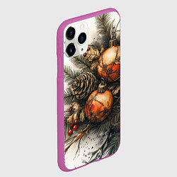 Чехол iPhone 11 Pro матовый Новогодние игрушки и шишки, цвет: 3D-фиолетовый — фото 2
