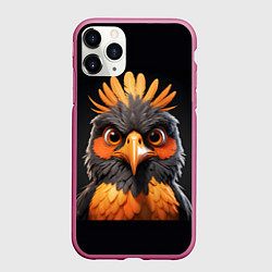 Чехол iPhone 11 Pro матовый Яркая птичка на темном фоне, цвет: 3D-малиновый