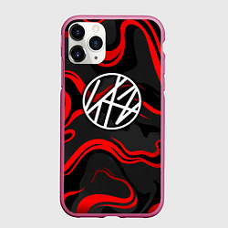 Чехол iPhone 11 Pro матовый Stray kids - красные полосы, цвет: 3D-малиновый