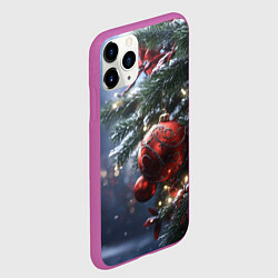 Чехол iPhone 11 Pro матовый Красные новогодние шары с узорами, цвет: 3D-фиолетовый — фото 2