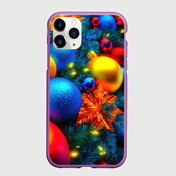 Чехол iPhone 11 Pro матовый Разноцветные шары на елке, цвет: 3D-фиолетовый