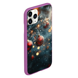 Чехол iPhone 11 Pro матовый Елочный игрушки и дневной свет, цвет: 3D-фиолетовый — фото 2