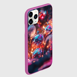 Чехол iPhone 11 Pro матовый Новогодние шары и фиолетовые блески, цвет: 3D-фиолетовый — фото 2