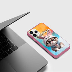 Чехол iPhone 11 Pro матовый Кот в шапке зайца, цвет: 3D-малиновый — фото 2