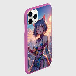 Чехол iPhone 11 Pro матовый Аниме в фантастическом городе, цвет: 3D-фиолетовый — фото 2