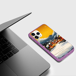 Чехол iPhone 11 Pro матовый Ламповый новый год - домики, цвет: 3D-фиолетовый — фото 2