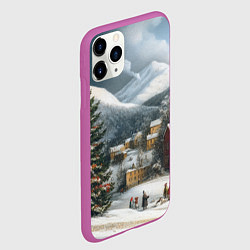 Чехол iPhone 11 Pro матовый Новогодняя огромная елка и маленькие домики, цвет: 3D-фиолетовый — фото 2