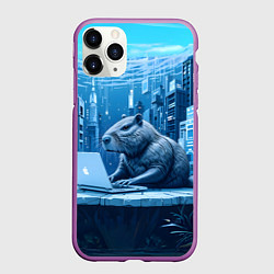 Чехол iPhone 11 Pro матовый Капибара программист под водой, цвет: 3D-фиолетовый