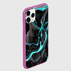 Чехол iPhone 11 Pro матовый Голубые флюиды на чёрном фоне, цвет: 3D-фиолетовый — фото 2