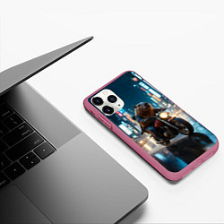 Чехол iPhone 11 Pro матовый Капибара байкер, цвет: 3D-малиновый — фото 2