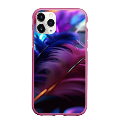 Чехол iPhone 11 Pro матовый Перья неоновой птицы, цвет: 3D-малиновый