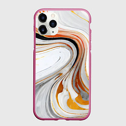 Чехол iPhone 11 Pro матовый Волнистые чёрно-жёлтые линии на белом фоне, цвет: 3D-малиновый